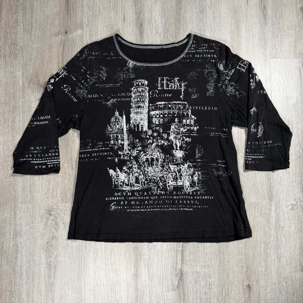 Cactus Y2K Italy Rome Landmark Graphic Print Three-Quarter Sleeve Top Large